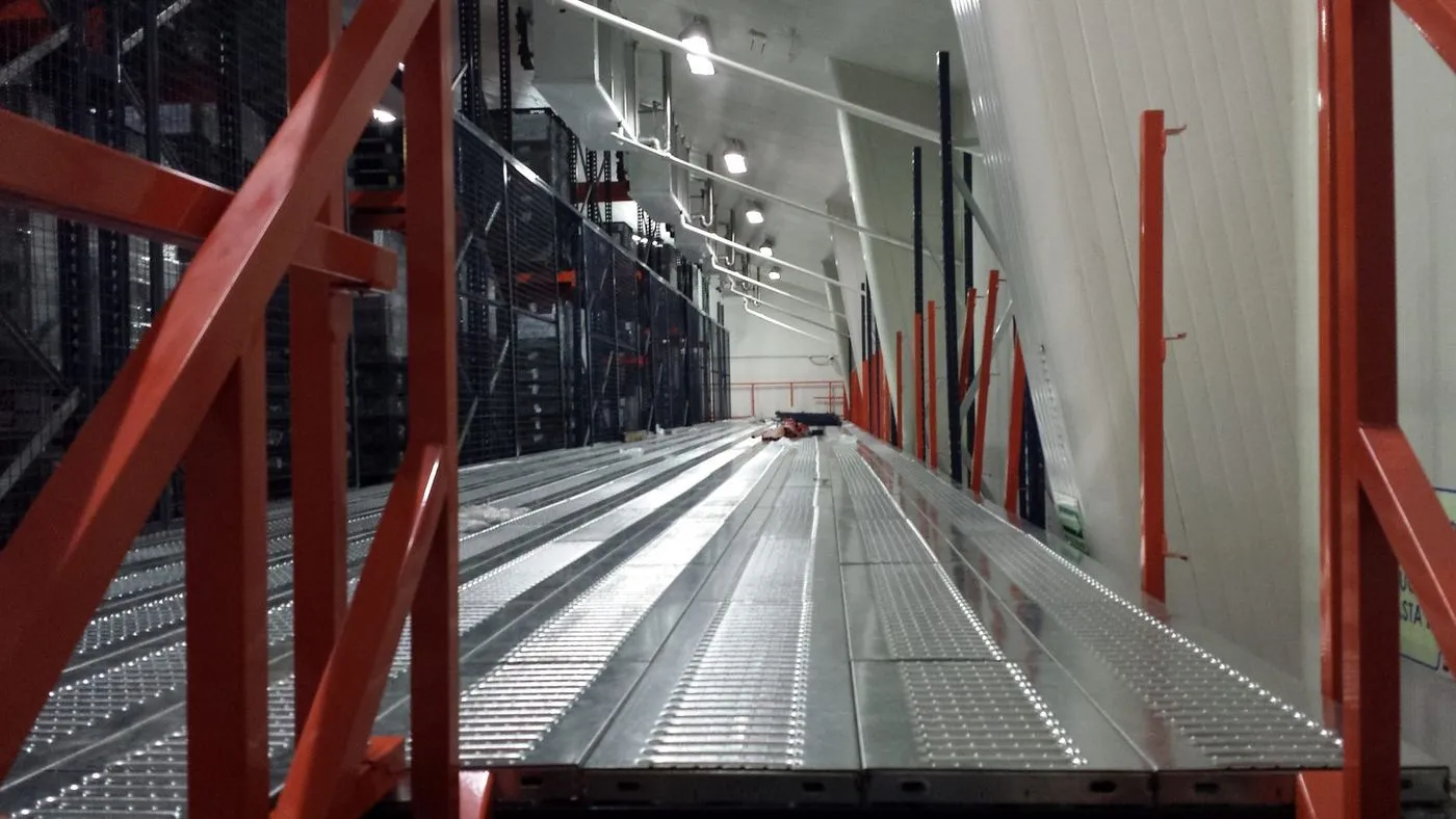 Pasarelas de picking sobre racks en cuarto frío